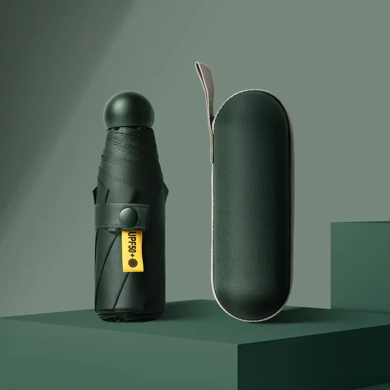 Solid Color Portable Capsule Umbrella Dual Use Sunshade And Rain Protection for Women Small Size Oasis Select Dark green 6K iron
