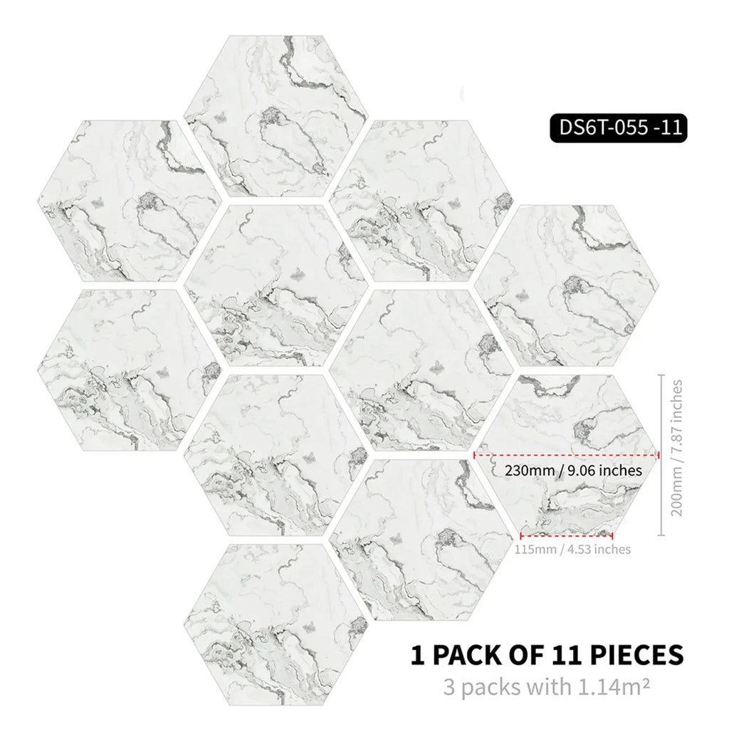 Marble wood grain self-adhesive hexagonal floor stickers waterproof home decoration hexagonal art Mosaic floor stickers Oasis Select DB-6T11P-055-CM 20cm x 23cm 11pcs