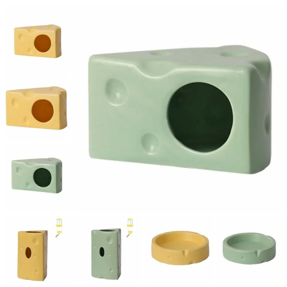 Durable Creative Hamster Hideout Cheese Shape Decorative Feeding Dish Cute Ceramics Hut Ceramics Hamster House Drinker Oasis Select