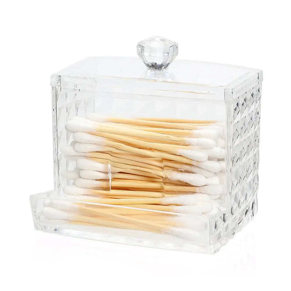 Acrylic Cotton Swab Holder with Bamboo Lid - Clear Cotton Swab Dispenser Bathroom Container Cotton Swab Canister Oasis Select B