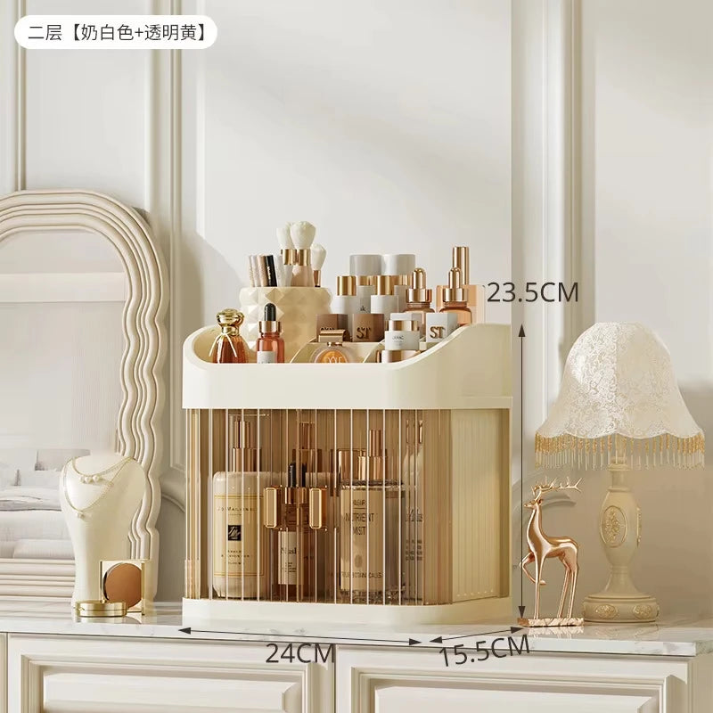 Desktop Makeup Organiser with Drawers Skincare Storage Box Face Mask & Lipstick Holder Plastic Storage Rack Oasis Select Beige 2 layers