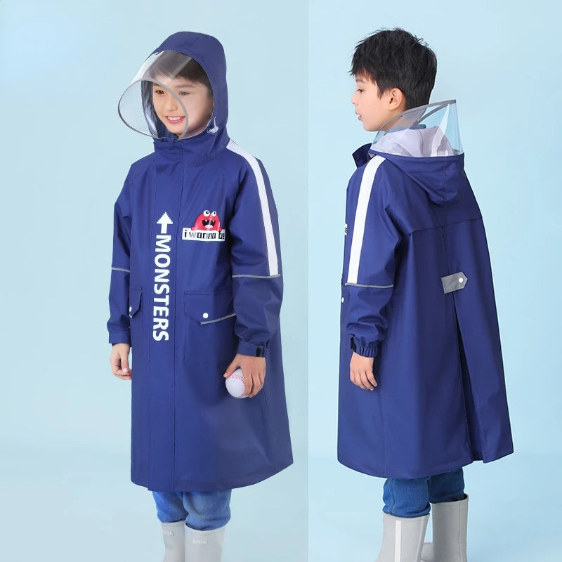 Childrens Raincoat Full Waterproof Skin Friendly Thickened Fabric Raincoat with Schoolbag for Middle and Primary School Students Oasis Select Navy Raincoat XL