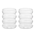 2/3PCS Beverage Glasses Wave Shape Vintage Glass Cups Ripple Threaded Cold Drink Coffee Cup for Milk Juice Champagne Cocktail Oasis Select Caterpillar-2Pcs 300ml