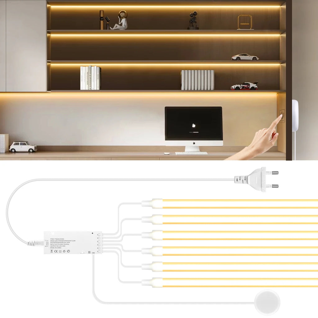 AC100V-240V to 24V Touch Control Swtich Dimmable COB LED Neon Strip Light for Multiple Closet Soundproof Panel Souvenir Cabinet Oasis Select