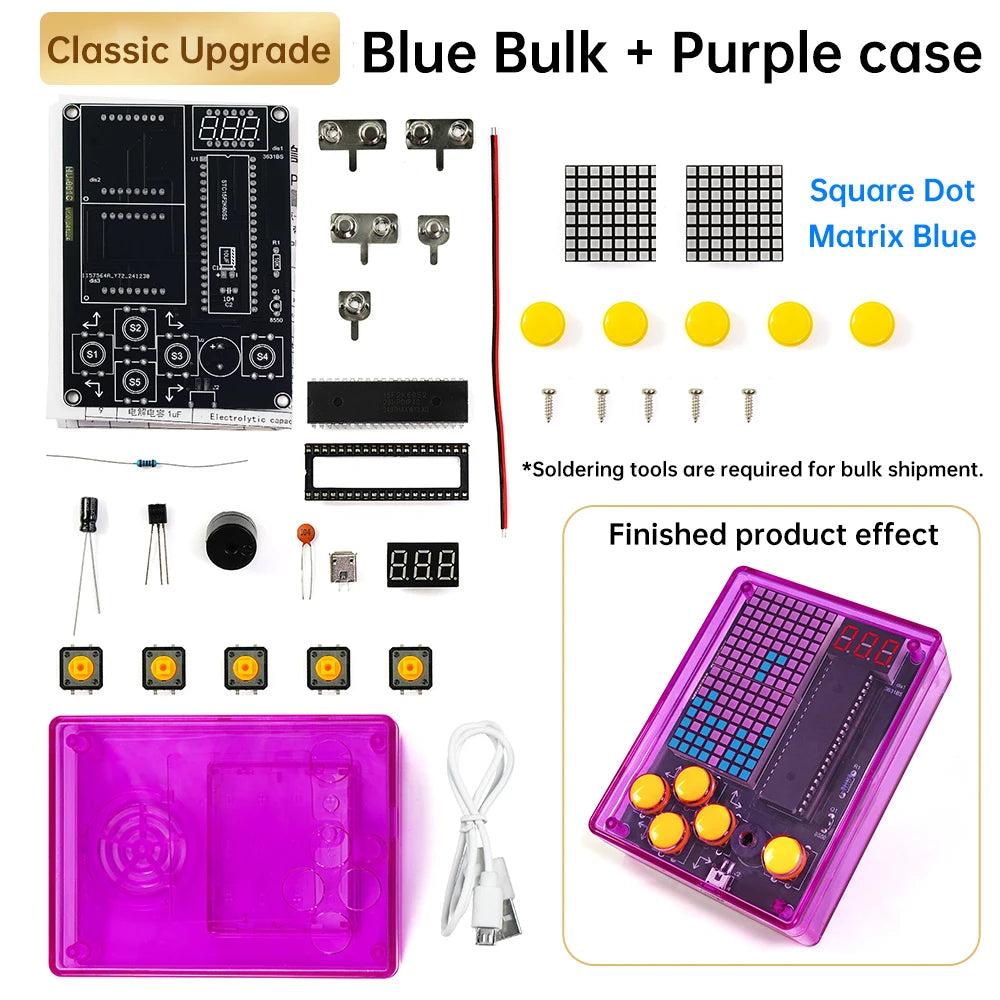 DIY Pixel Game Console Production Parts DIY Brazing Project Game Kit 51 Single Chip Game Console with Acrylic Shell USB Cable Oasis Select Blue light 2