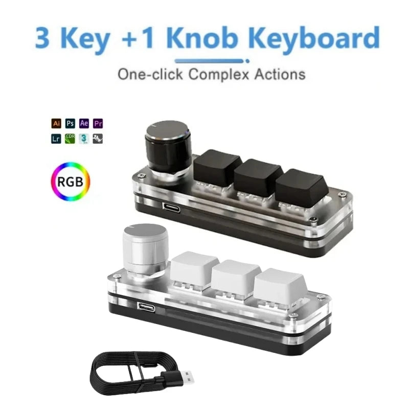 Mini Keyboard 3 Keys 1 Knob RGB Programming Macro Mechanical Keyboard Gaming Custom Switch Portable Keypad For Photoshop Oasis Select