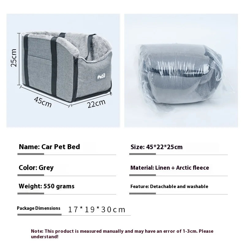 Pet Car Cat and Dog Beds Car Center Console Bags Cat Beds Car Cushions Seats Pet Handbags for Going Out Oasis Select Gray