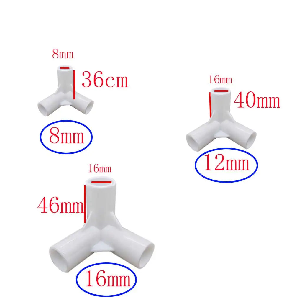 3 way White PVC Tent Feet Corner Center Connector Pipe PVC Straight Elbow Tee Connector Plastic Joint DIY Wardrobe Tent Fittings Oasis Select