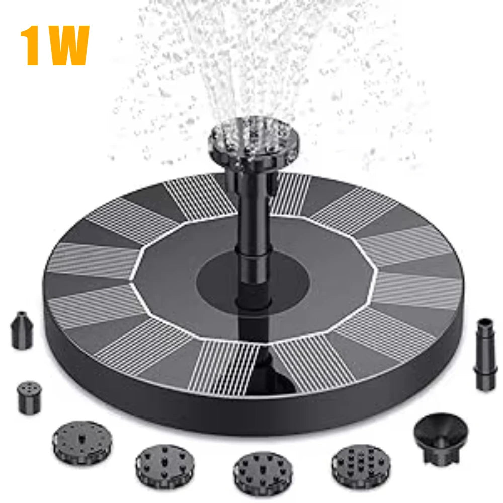 Outdoor Solar Fountain, Solar Water Fountain with 6 Nozzles Various Water Features and 4 Stabilizing Bar, DIY Garden Bird Bath Oasis Select 1W
