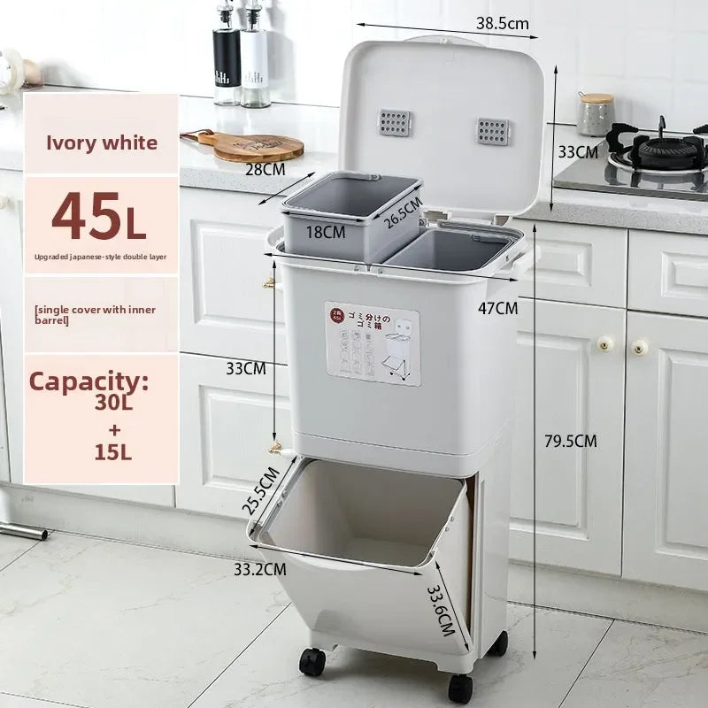 Japanese-style sorting trash can Double bucket Household large kitchen with lid Foot pedal Dry and wet plastic separation bucket Oasis Select