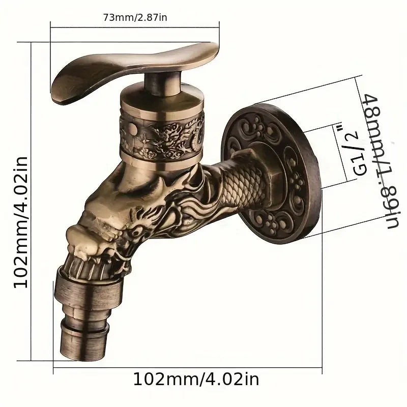Retro Wall-Mounted Single Cold Faucet | Engraved Zinc Alloy