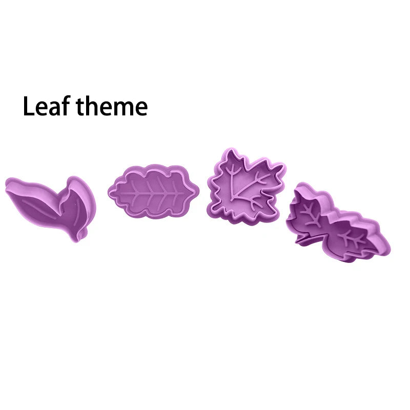 4 Pcs/Set DIY Cartoon Biscuit Mould Cookie Cutter 3D Cartoon Cookie Stamp ABS Plastic Baking Mould Cookie Decorating Tools Oasis Select leaf
