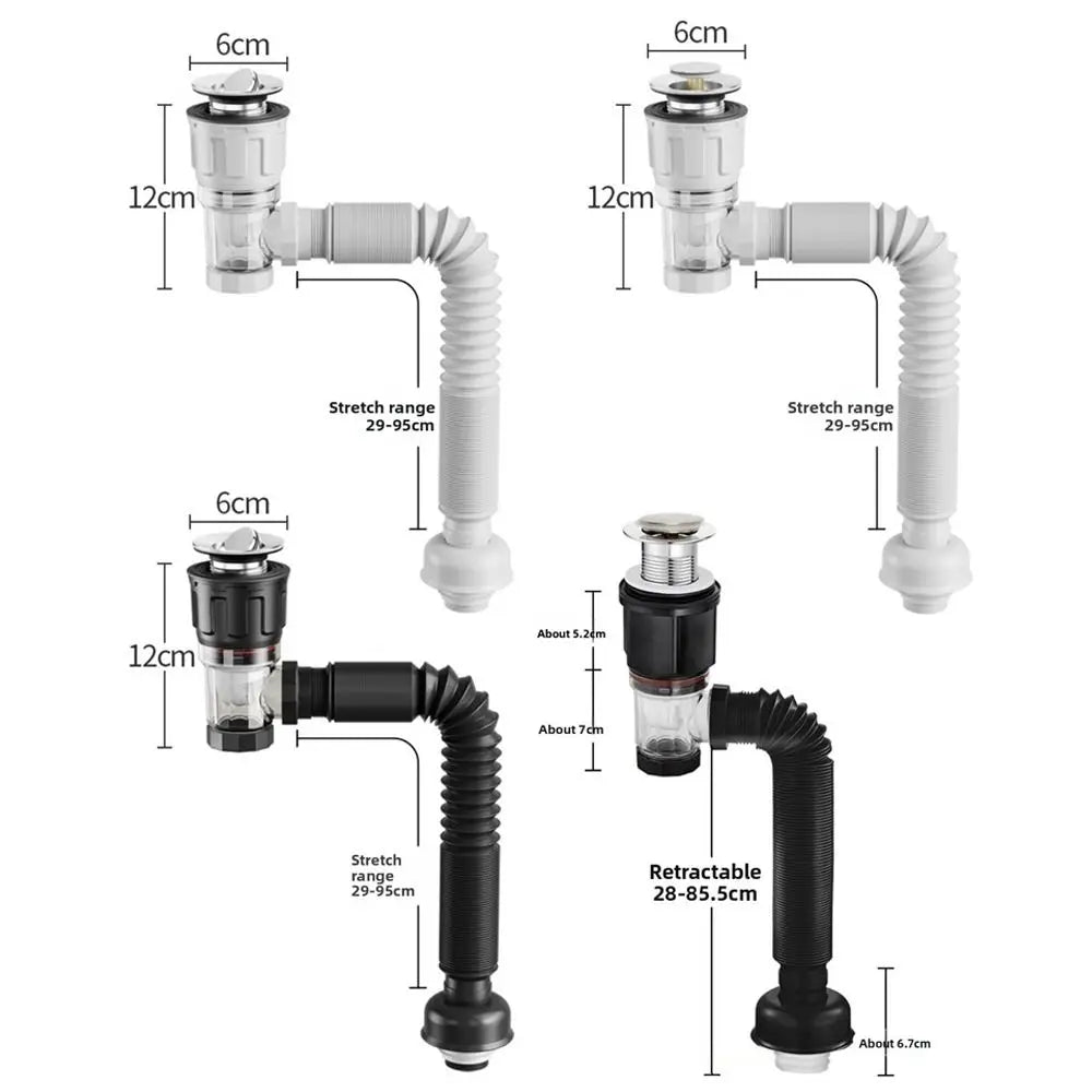 Retractable Flip Top Drain Pipe Stainless Steel Mesh Adjustable Length Kitchen Water Hose Strainer Flexible Oasis Select