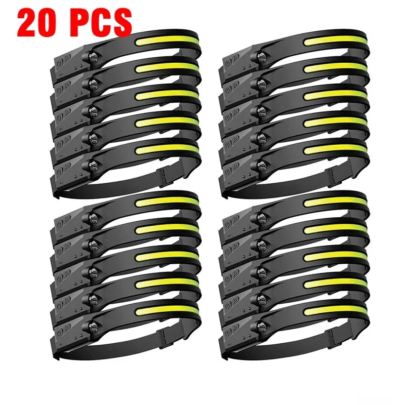 KDULIT 1~20Pack LED Sensor Headlamp Built-in Battery USB Rechargeable Waterproof Head Torch Outdoor Camping Fishing Headlight Oasis Select 20pcs