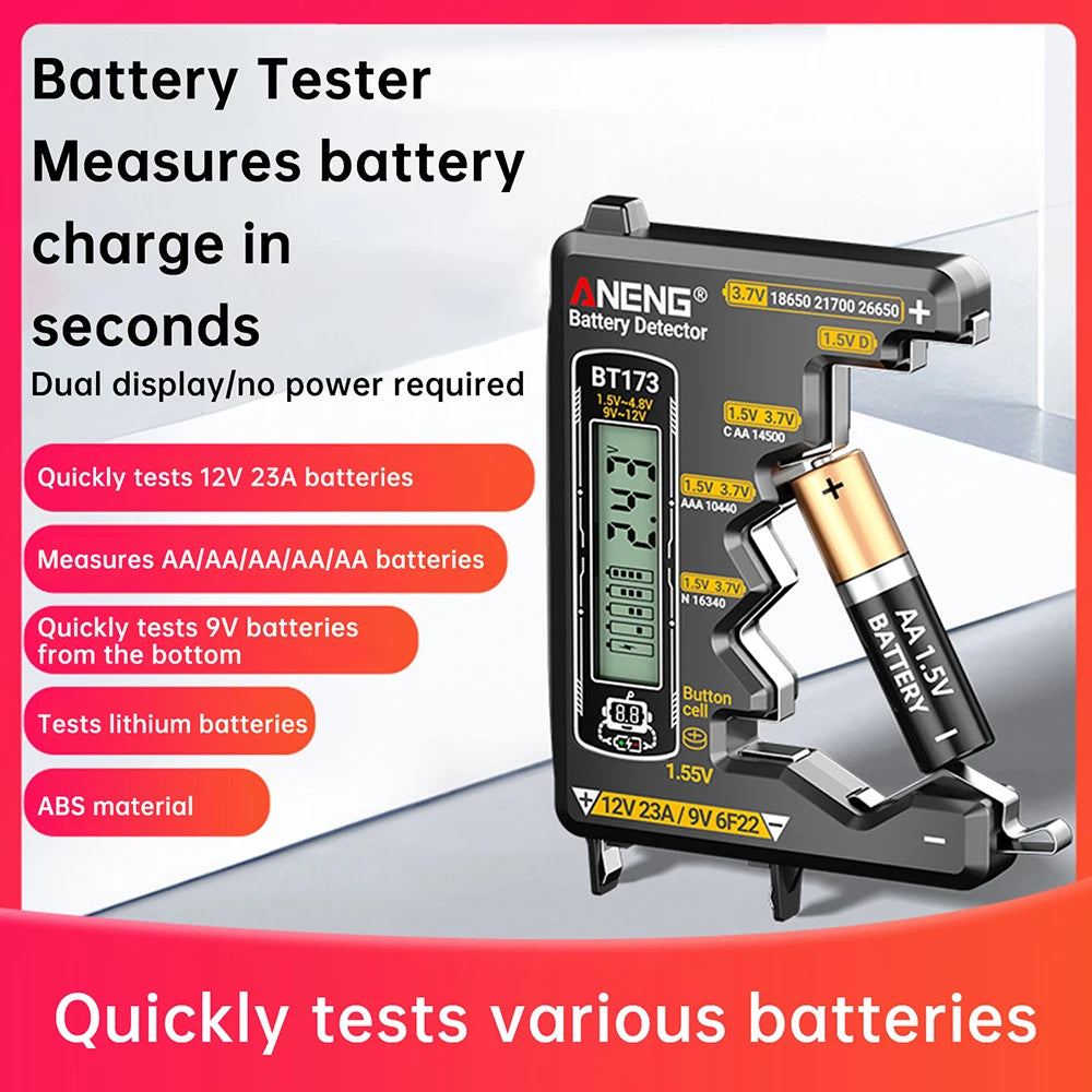 Universal Battery Tester ANENG BT173 Battery Detector Test C D AA AAA N 9V Cell Button Meter Visual Display Testing Tester Tools Oasis Select Default Title