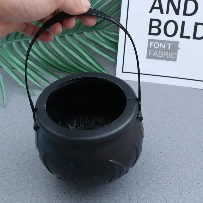 Candy Cauldron Halloween Bucket Witch Basket Plastic Treat Trick Pumpkin Holder Black Pot Bowl Kettle or Goodie Photo Costume Oasis Select