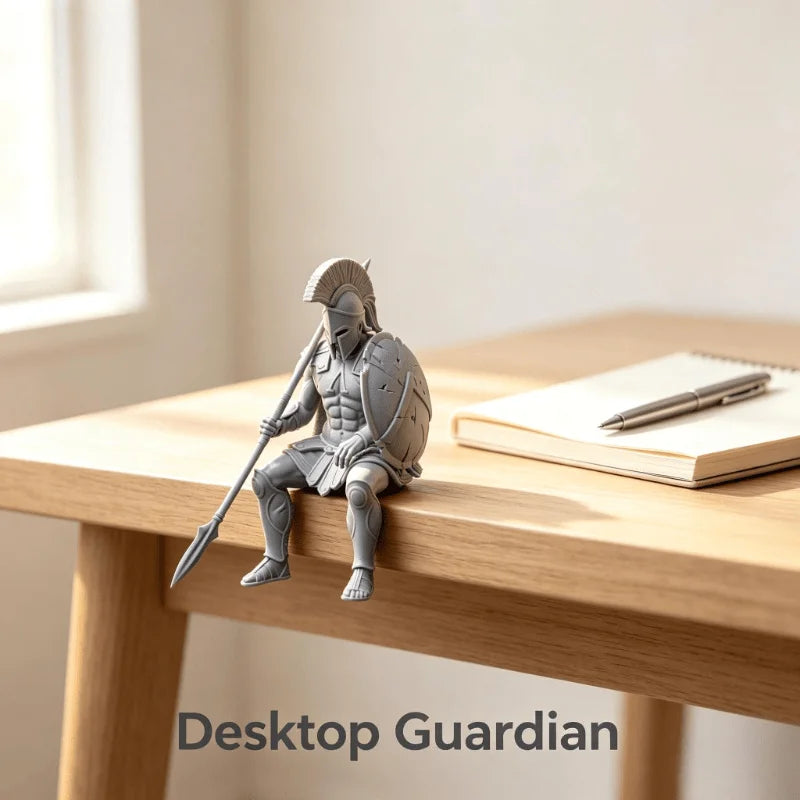 Sitting Spartan Warrior Figurine 3D Printed Hanging Leg Greek Statues Display Screen Mini Decor for Gaming Desktop Office Gifts Oasis Select