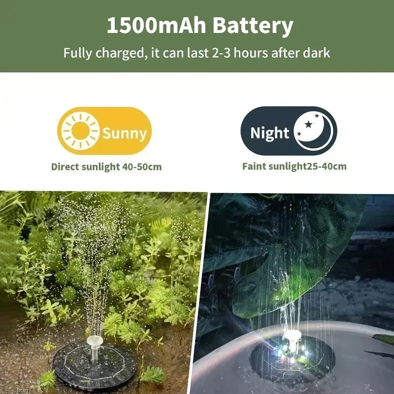3.5W Fountain Light 7 Colors LED Solar Fountain Light Rotating Fountain with 6 Nozzle Water Pump Outdoor Bird Bath Garden Decor Oasis Select