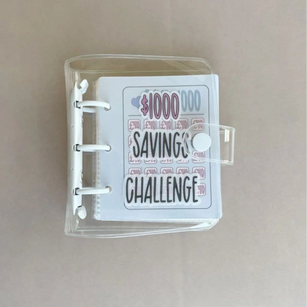 Creative Savings Challenge Binder with Envelope Durable Glossy PVC, Christmas Gift Money Saving Challenge Oasis Select White-1000