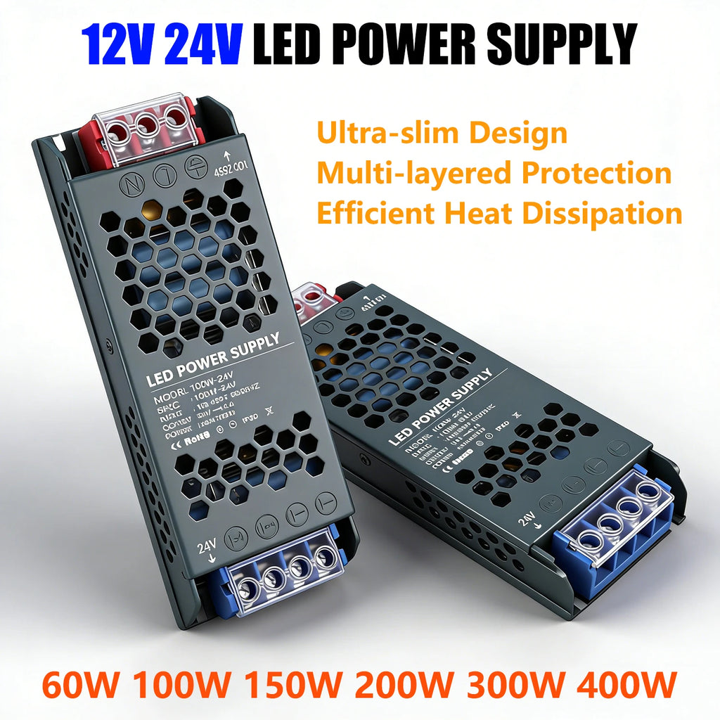 24V 12V LED Power Supply AC 220V TO DC 12V 24V 60W 100W 150W 200W 300W 400W Ultra-thin Power Supply Adapter For LED Strip Light Oasis Select 12V 400W