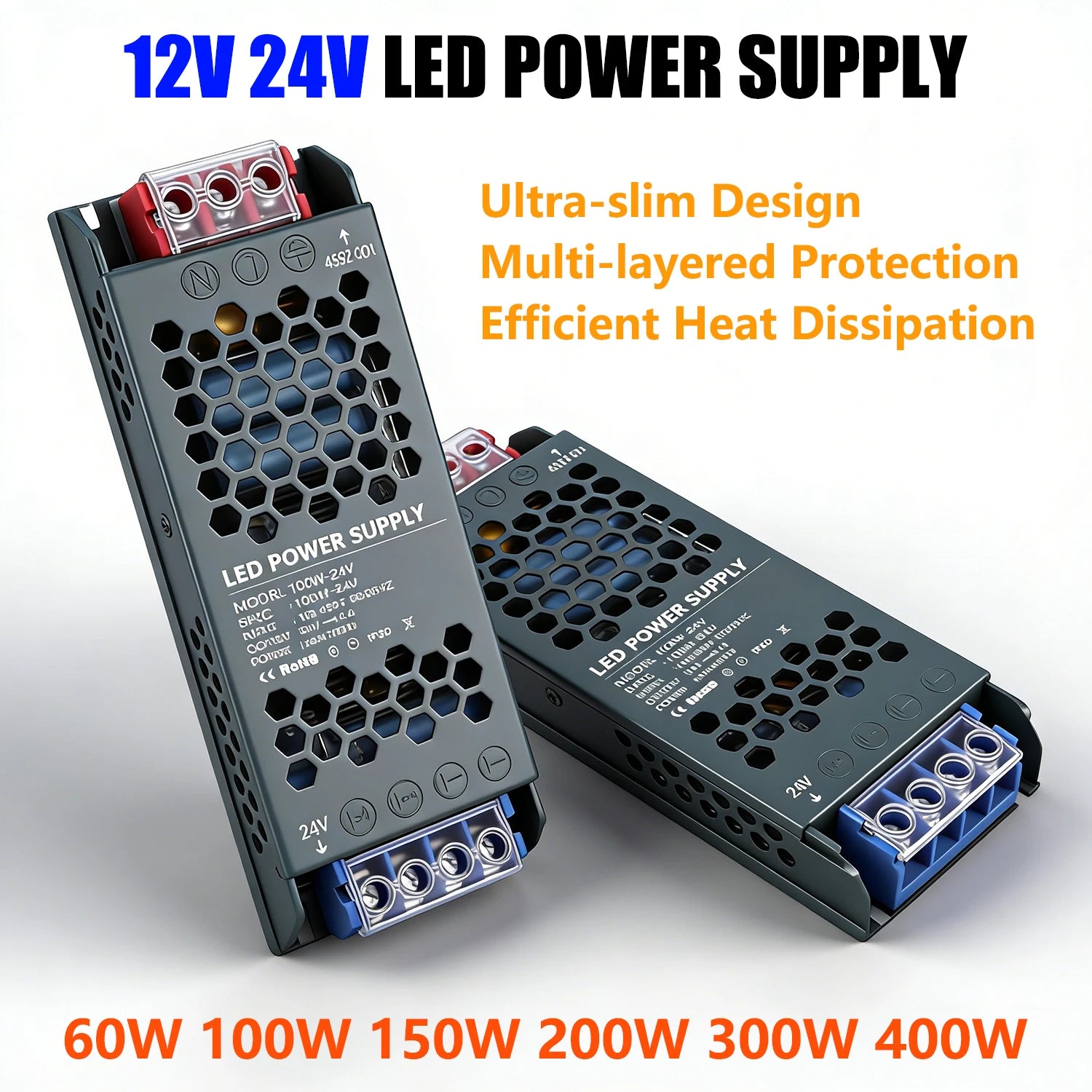 24V 12V LED Power Supply AC 220V TO DC 12V 24V 60W 100W 150W 200W 300W 400W Ultra-thin Power Supply Adapter For LED Strip Light Oasis Select 12V 400W