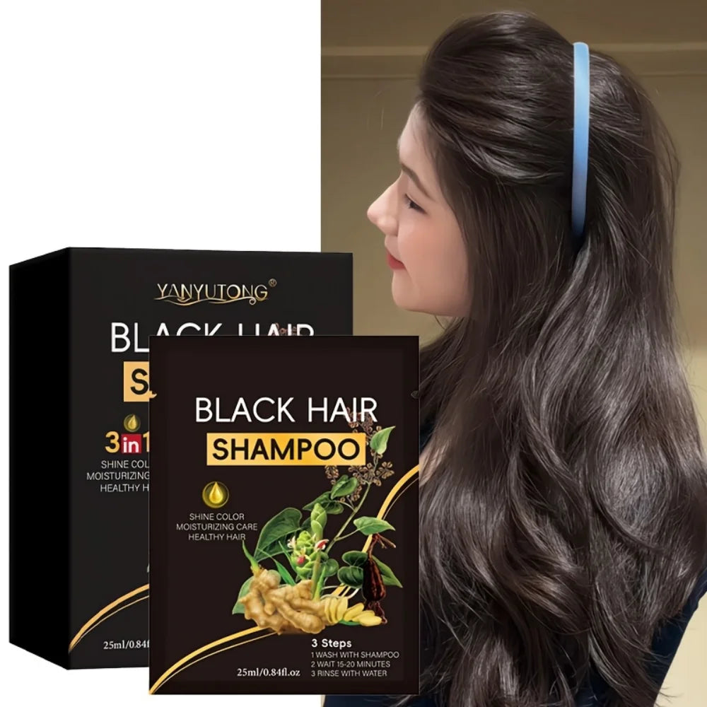 Bag of 3-in-1 Instant Hair Color Shampoo, DIY Hair Color Herbal Color Treatment, 25ml Hair Color Sachet Oasis Select Black 10 sachets