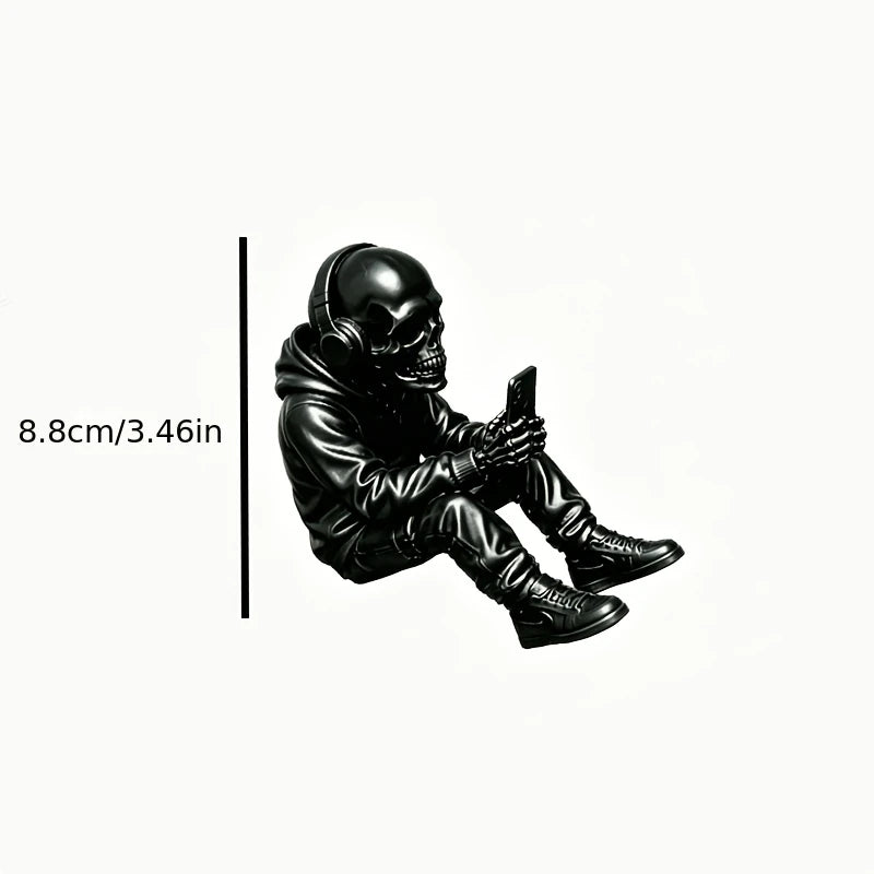 Cool Trendy Hoodie Skeleton Using Phone Ornament Figurine Skull Using Phone Edgy Desk Ornament Decor for Urban Minimalist Spaces Oasis Select Skeleton black