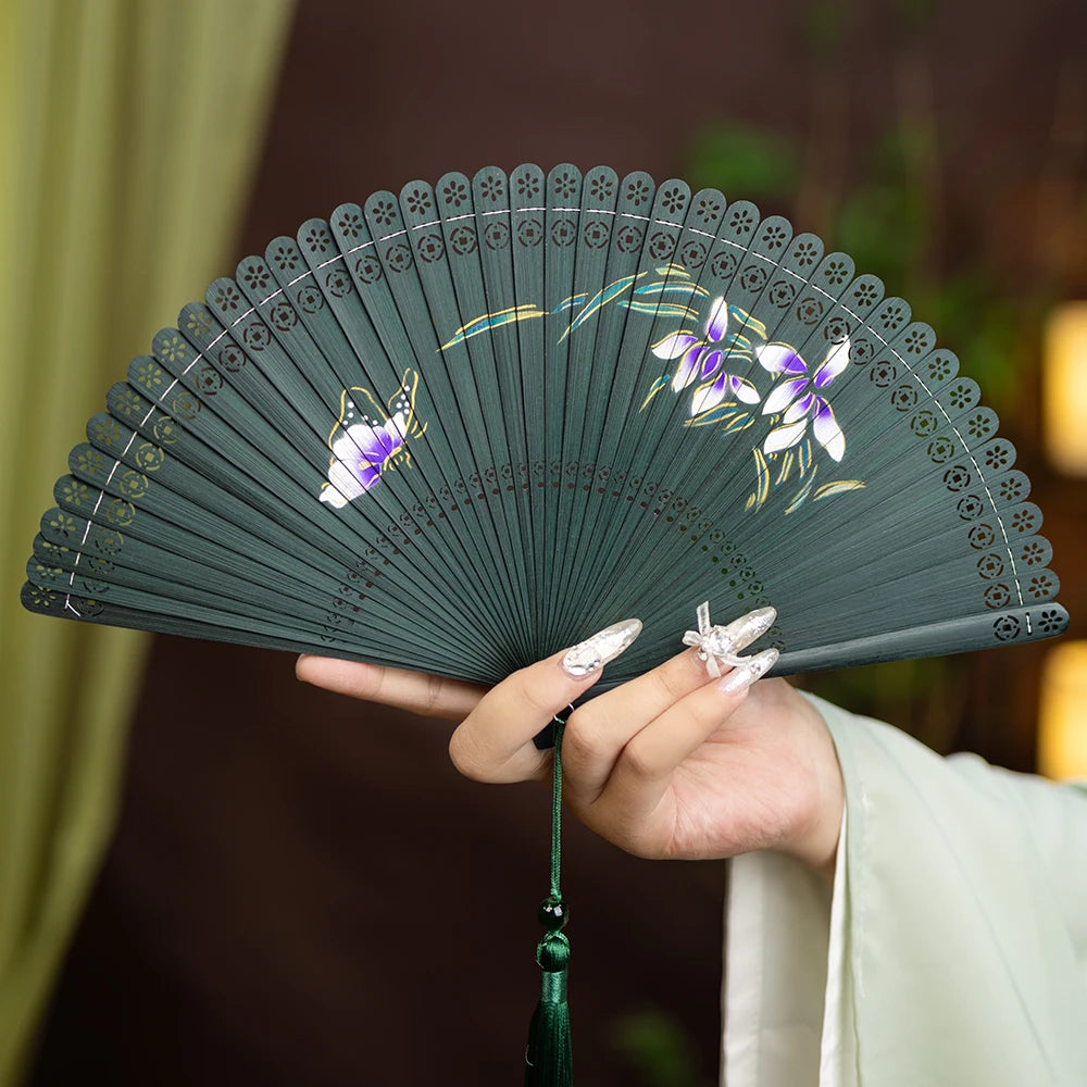 New All-bamboo Dance Fan Portable Summer Folding Fan Classical Film and Television Court Photo Fan Oasis Select 10