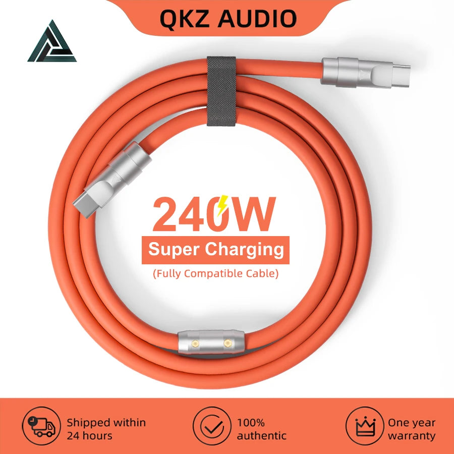 QKZ Type C 240W Super Fast Charging Cable PD 240W Flash Charging QKZ TC999 USBC Cable Oasis Select Orange 1m Type-C to Type-C