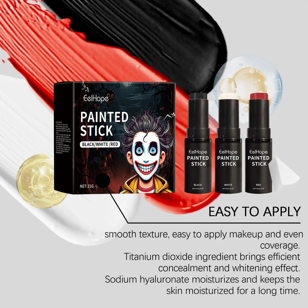 Eelhope Halloween Body Paint Stick Set – Black White Red, 21g