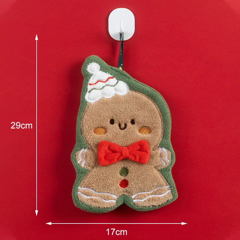 Hand Towels Kitchen and Bathroom Quick-drying Coral Fleece Christmas Towels Oasis Select Cookie Man