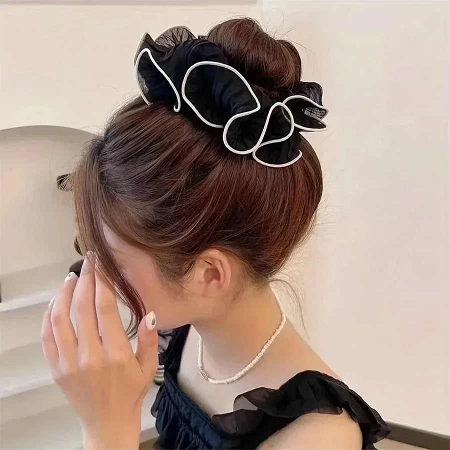 1/4Pcs New Korean Retro Folded Chiffon Oversize Scrunchies Women Sweet Temperament Fashion Exaggerated Hair Band Hair Accessorie Oasis Select