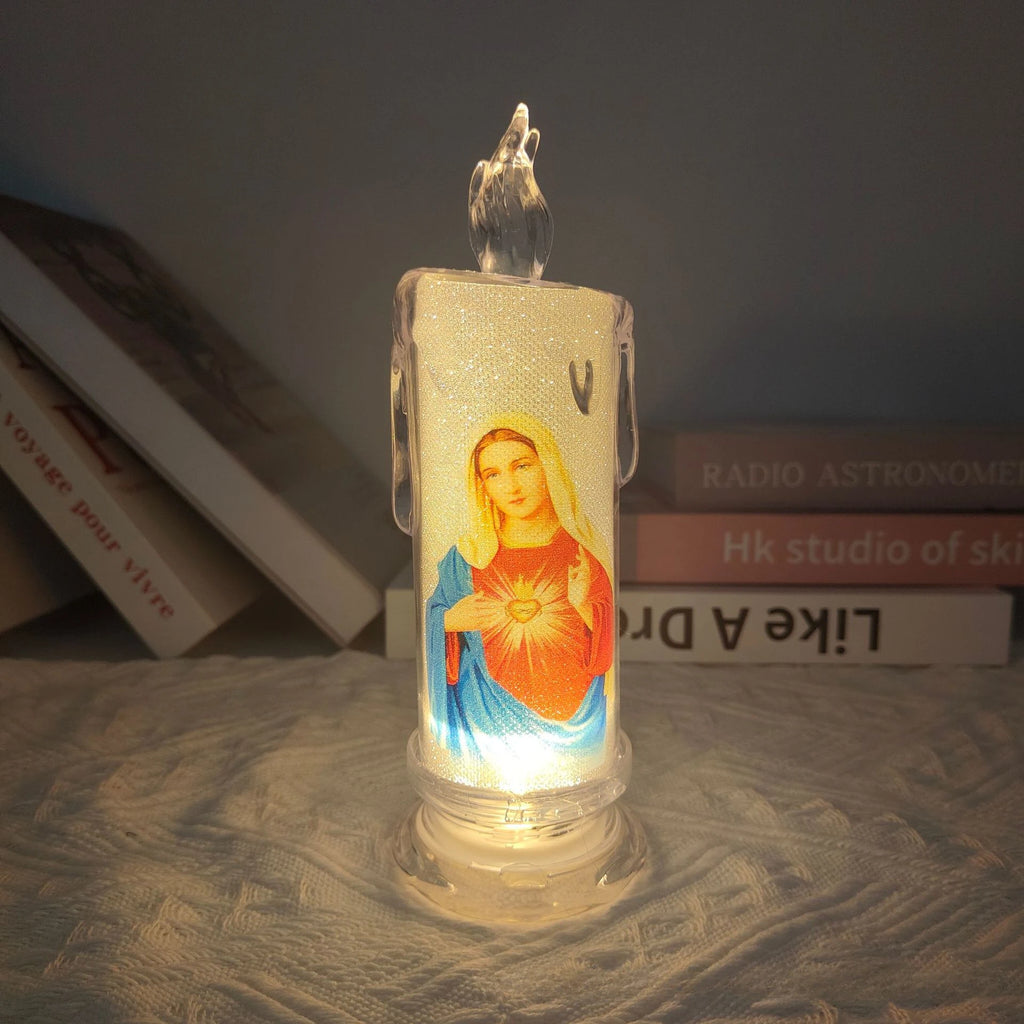 Jesus Virgin Christ Lamp Romantic Tealight Electronic Flameless LED Devotional Prayer Candles Light Religious Decoration Oasis Select 02