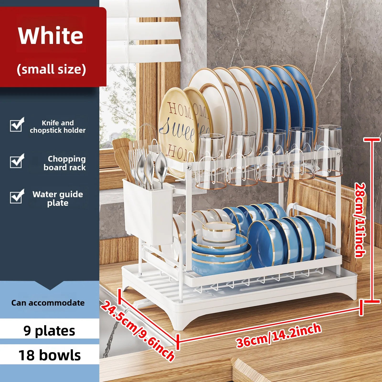 Kitchen Bowl Rack Drain Rack Household Shelf Multifunctional Dishes Storage Box Cupboard Oasis Select White small jiahou
