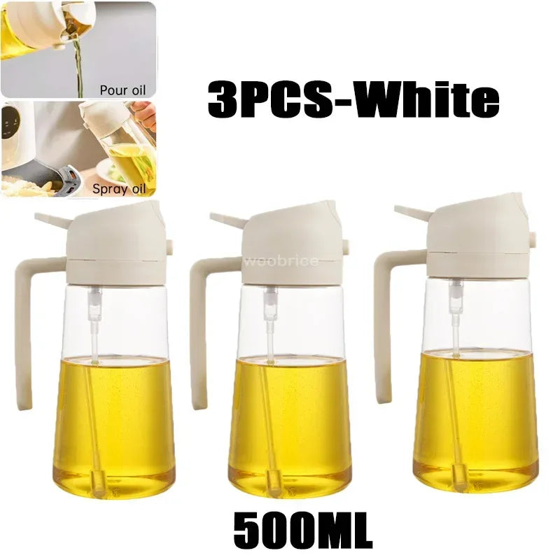 2in1 Oils Sprayer Olive Oil Spray Plastic Bottle Vinegar Dispenser Kitchen Oil Diffuser Accessories Camping Baking Pic Oasis Select 3PCS-white