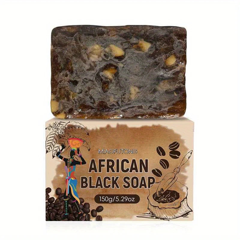 5.29oz African Black Soap, Coffee Soap, Contains Shea Butter, Cocoa Pods, Suitable for All Skin Types, Can Be Used Throughout Oasis Select Gray 150g