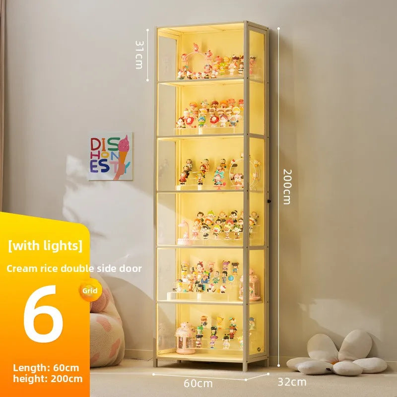Luxury Glass Door Solid Wood Figure Blind Box Model Dust-proof Display Cabinet Design Model Cabinet Storage Storage Cabinet Oasis Select Milky White 6-60