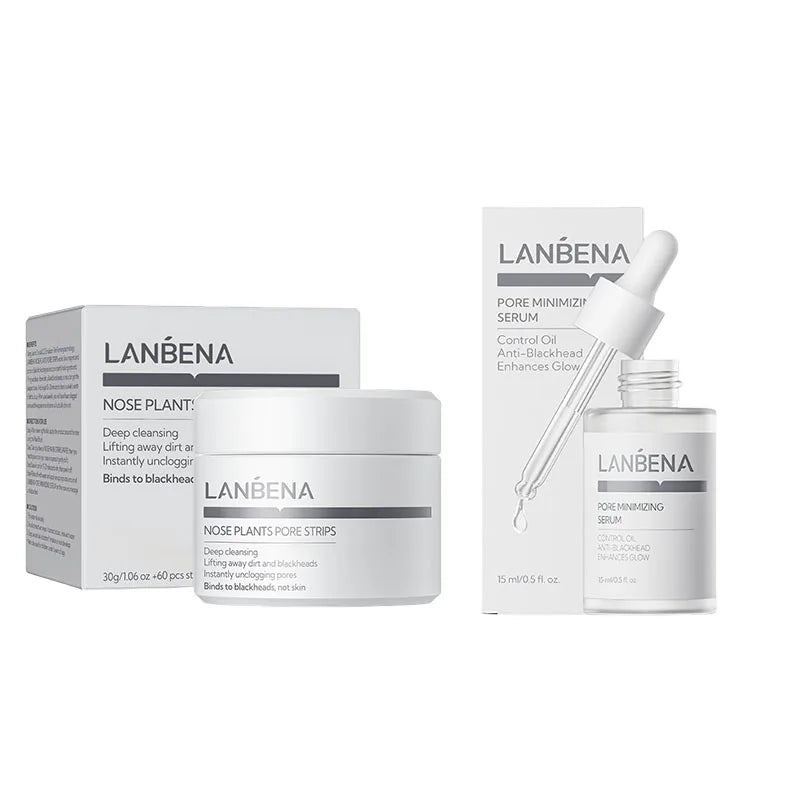 LANBENA Blackhead Removing Nose Strips and Pore Minimizing Serum Set Nose Mask Oasis Select Serum and NOSE STRIP