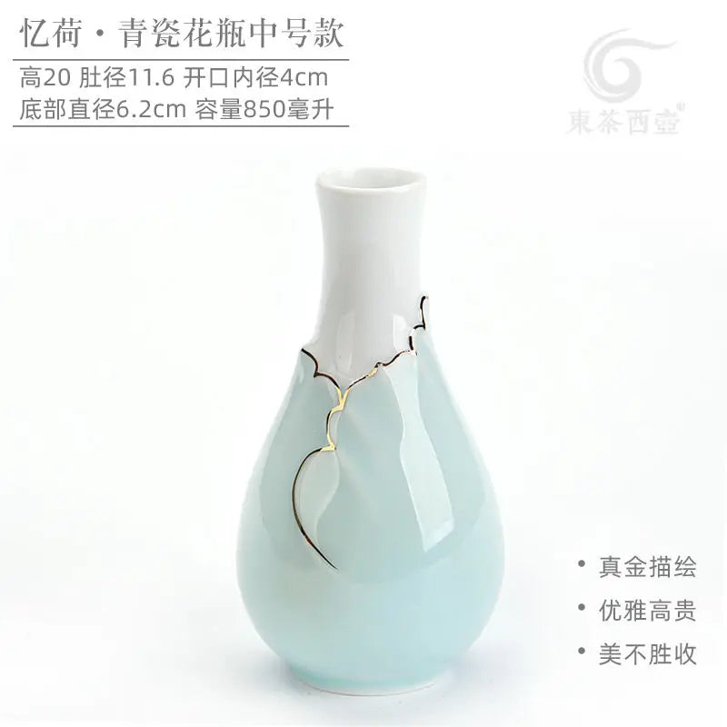 Pocket Horticultural Tabletop Small Vase Flower Path Art Ceramic Kiln Transformation Celadon Hand Drawn Small Vase Oasis Select Medium 20cm