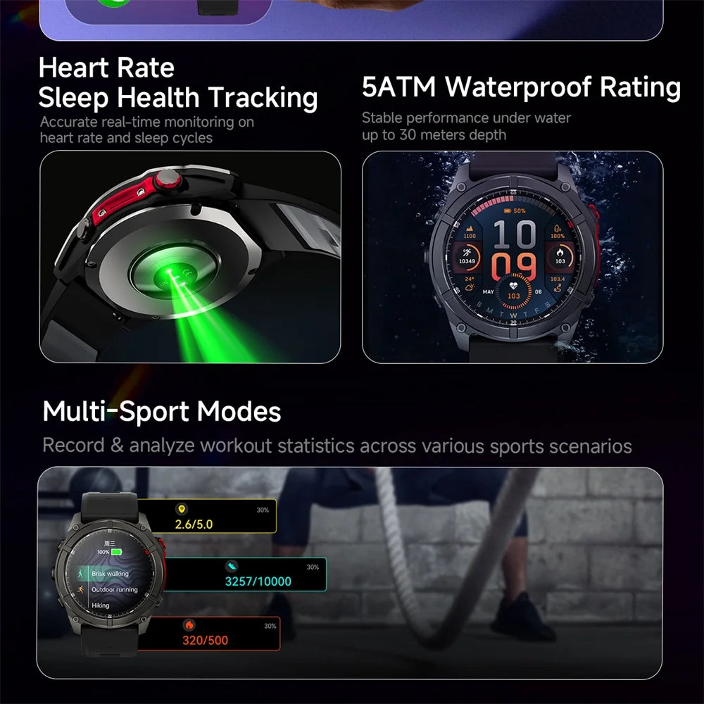1.43 AMOLED Screen Compass Smart Watch Men Outdoor Flashlight ChatAI-GPT Sports Health Smartwatch SOS Waterproof Call Bracelets Oasis Select