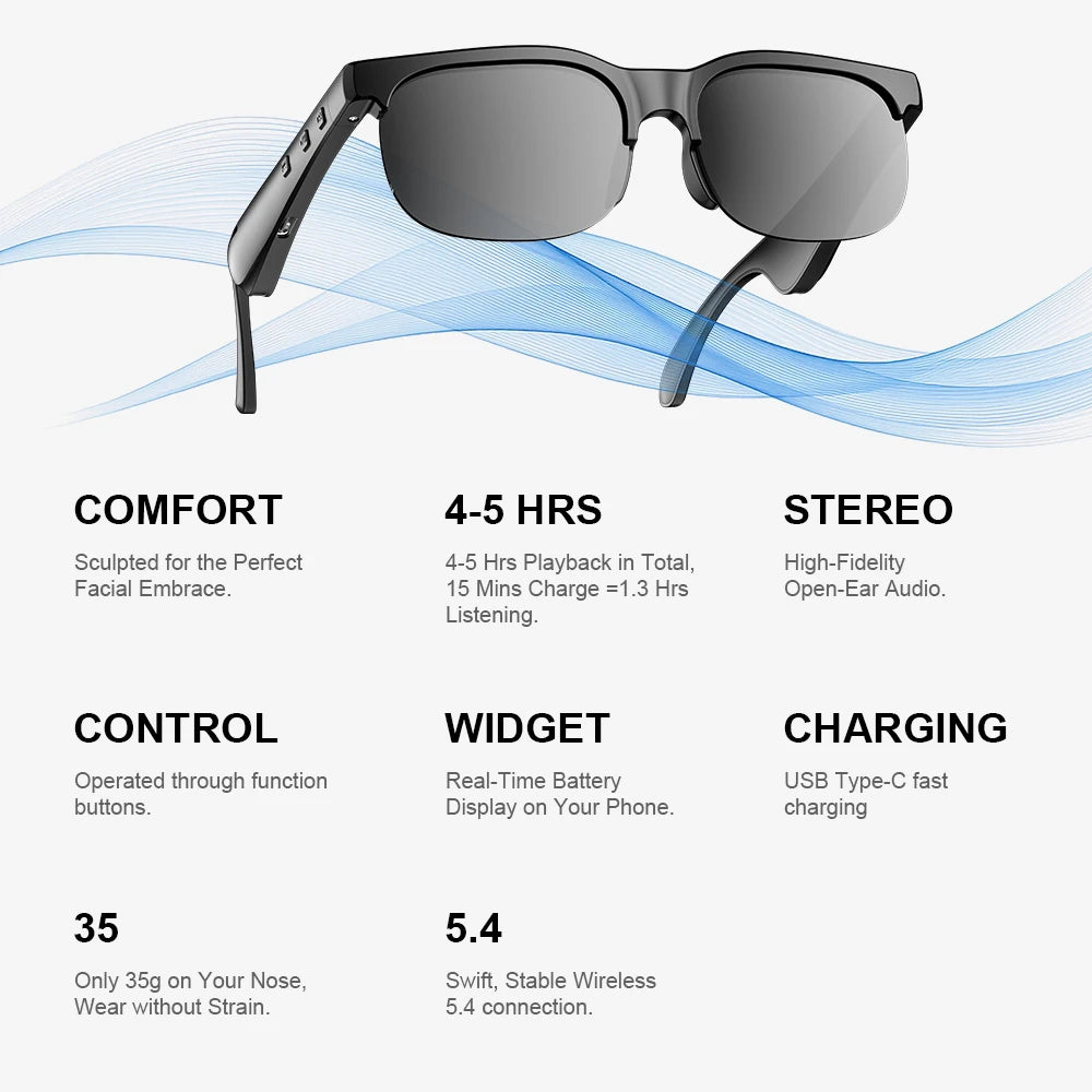 Smart Audio Glasses with Bluetooth Earbuds | Hands-Free