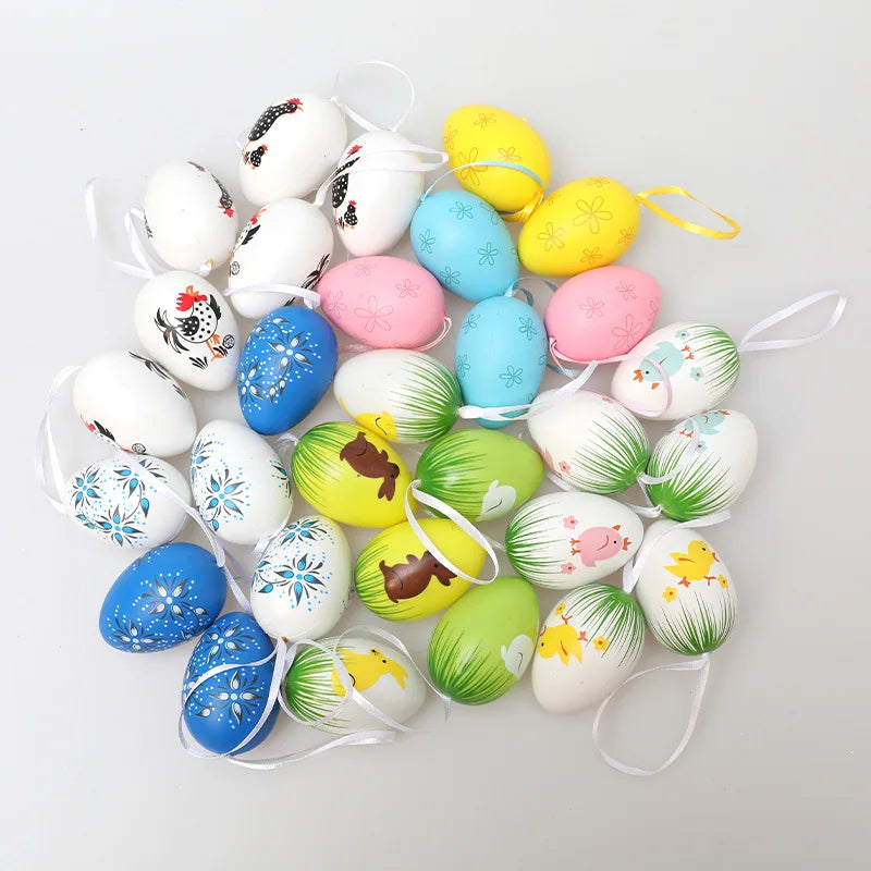 6Pcs Easter Egg Hanging Ornaments Artificial Plastic Egg Pendants Easter Tree Decorations Festival Home Party Decor Oasis Select