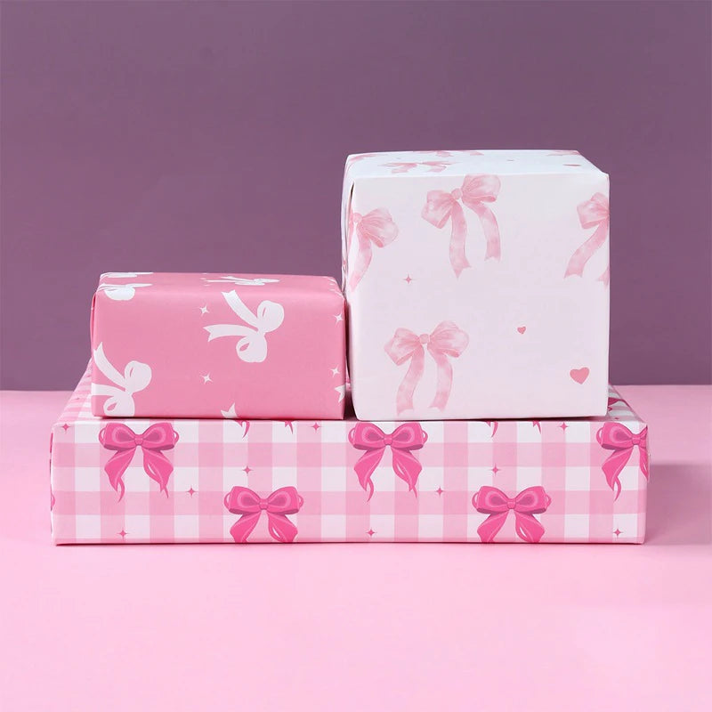 6Pcs Pink Bow 50x70cm Per Sheets Bow Theme Wrapping Paper Sheet Packaging For Kids Birthday Gift Wrap Craft Paper Decor Gifts Oasis Select