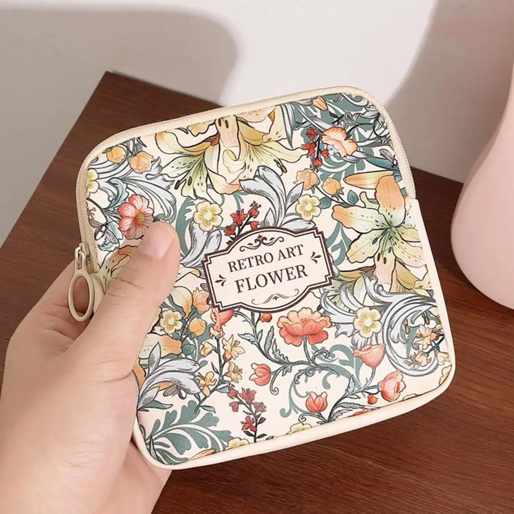 Women Girls Cosmetic Makeup Bag Coin Purse Large Capacity Sanitary Pads Bag Portable Mini Data Cables Organizer Multipurpose Oasis Select Color 1-12x12cm