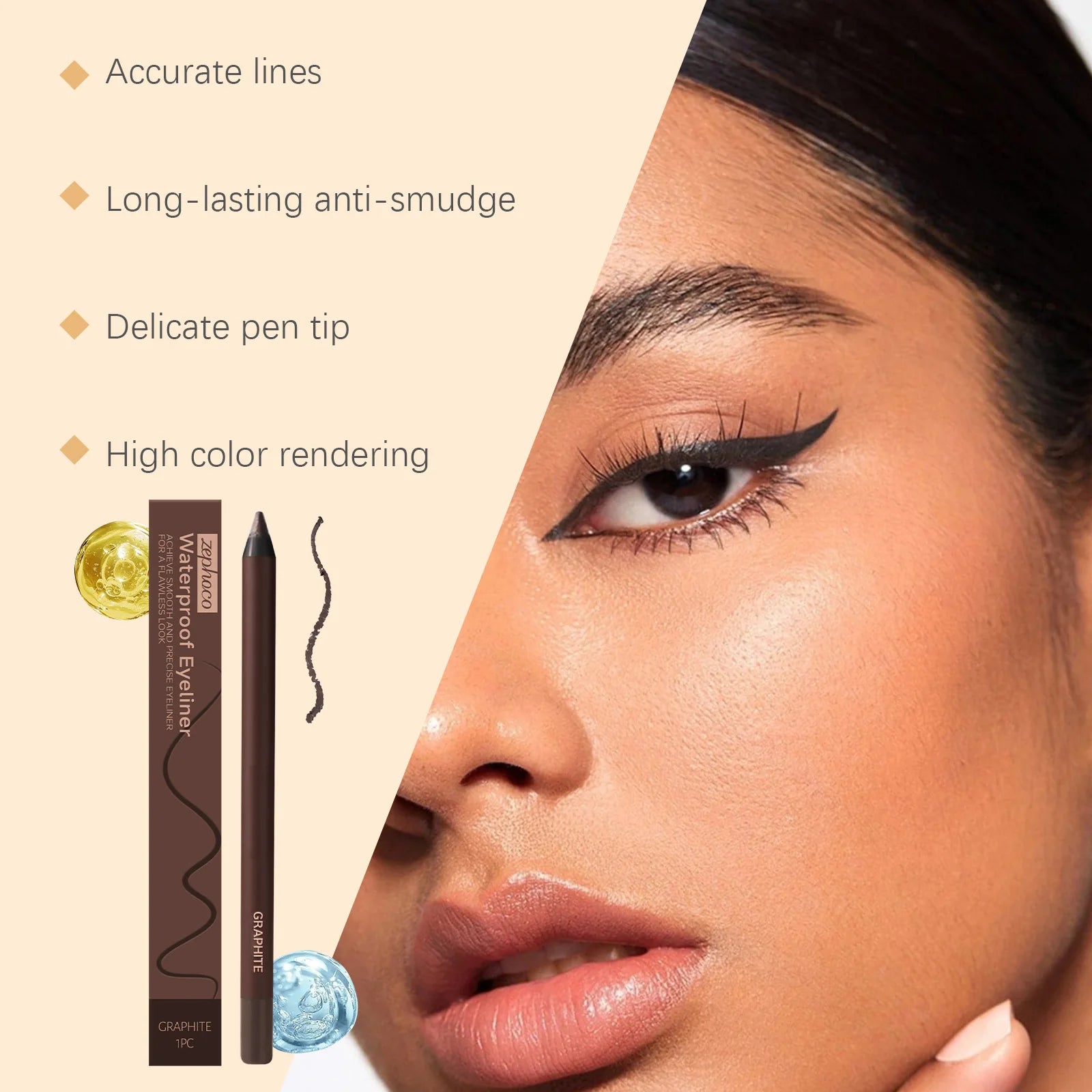 Waterproof Eyeliner Pen Colorfast Long Lasting Anti Smudge Quick Drying Sweat Resistant Smooth Portable Eye Liner Pen Eye Makeup Oasis Select