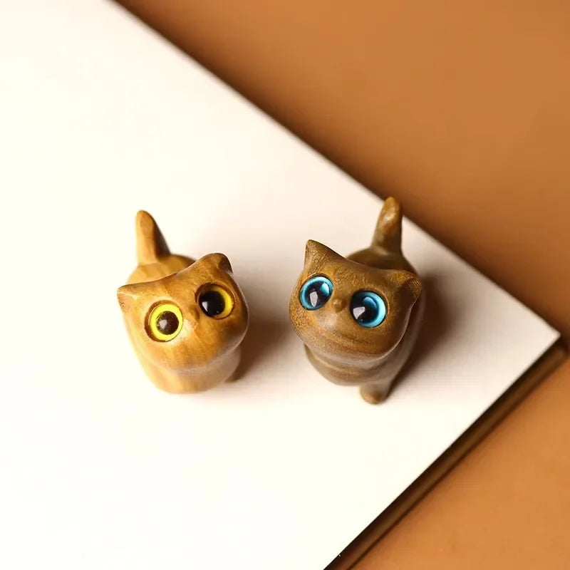 Green Sandalwood Carving Strange Kitten Animal Creative Wooden Cute Cat Play Hand Handle A Small Birthday Gift Craft Oasis Select