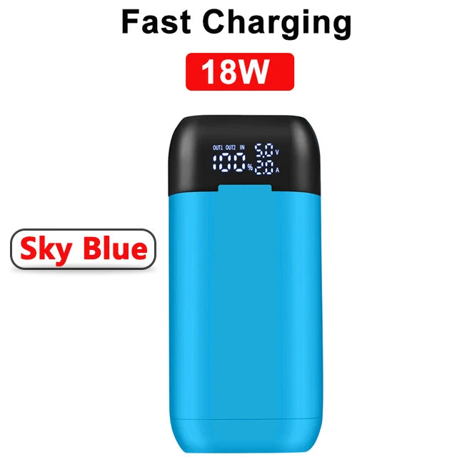 18650 Battery Charger Case DIY Power Bank Battery Charger Portable QC3.0 PD 18W Fast Charging Case for Lithium Batteries Oasis Select 18W Sky Blue LED