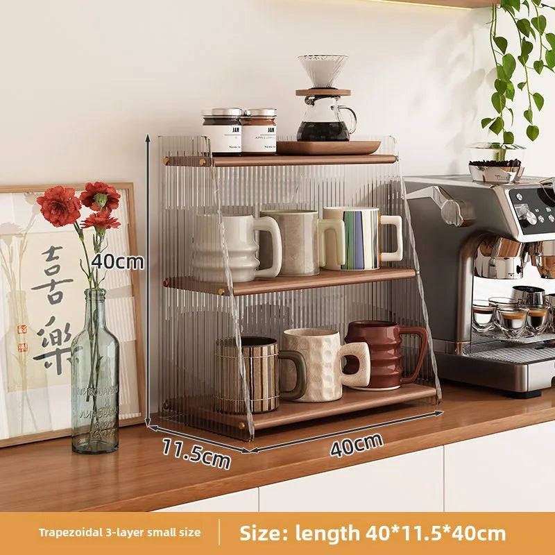 Coffee countertop cup holder, desktop rack, antique display, multi-layer acrylic solid wood water cup, kitchen storage rack Oasis Select trapezoidal trumpet