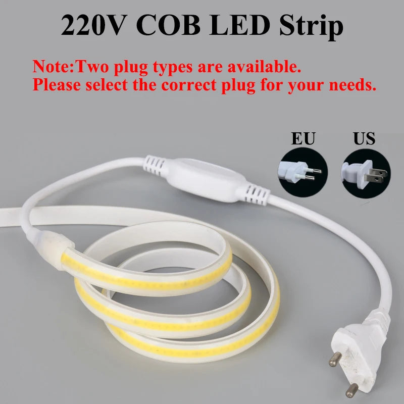 COB LED Light Strip AC 220V LED Strip Light IP67 Waterproof Outdoor LED Light Strip 0.5M-30M 360 LEDs/M Decor For Room With Plug Oasis Select
