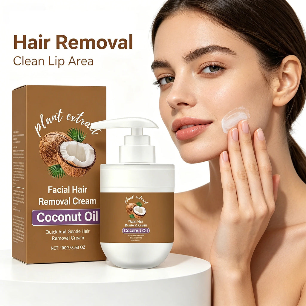 Coconut Oil Hair Removal Cream Face Fast Hair Remover Painless Nourishing Smooth Skin Gentle Formula Non Greasy Dry Skin 100g Oasis Select